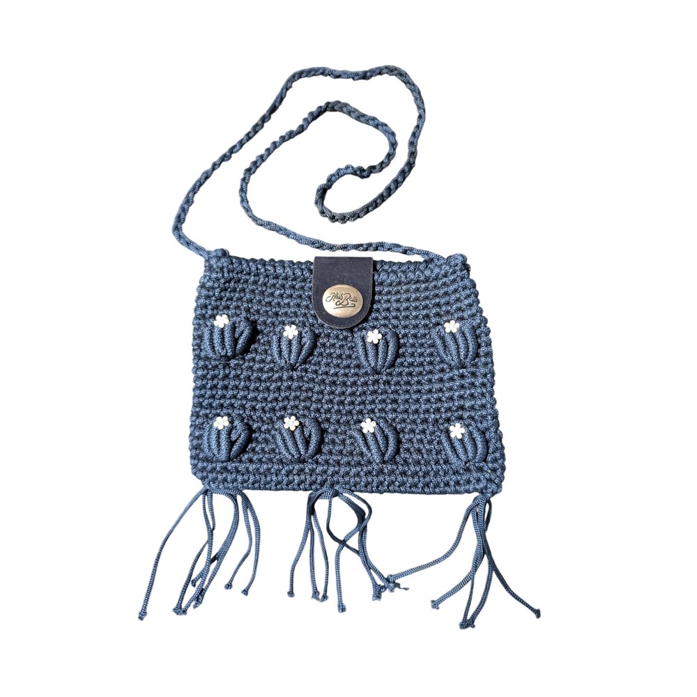 Moda Bella Blue Crochet Floral Crossbody‎ Bag Purse Handmade